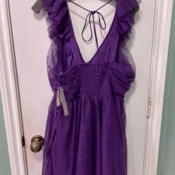 Anthropologie Maeve Ruffled Tulle Mini Dress deep Purple L - Picture 5 of 5